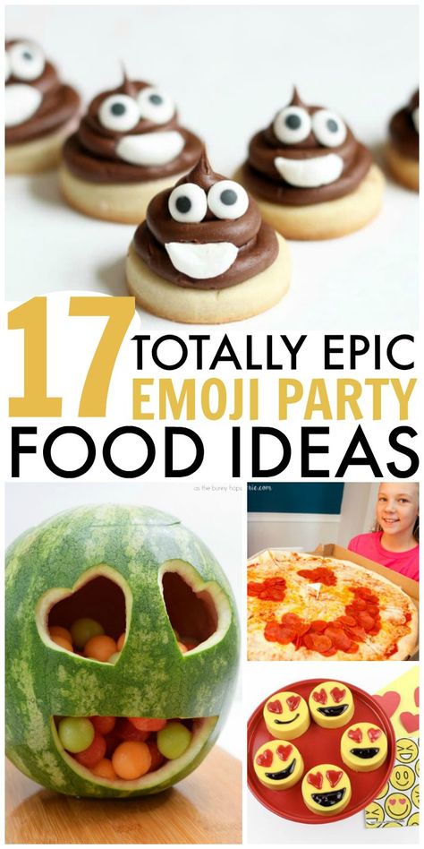 17 Emoji Food Ideas for an Emoji Theme Party Emoji Party Food, Emoji Food Ideas, Smiley Face Food Ideas, Smiley Face Food, Epic Emoji, Snapchat Emoji Themes, Emoji Party Ideas, Emoji Birthday Party Ideas, Emoji Themes