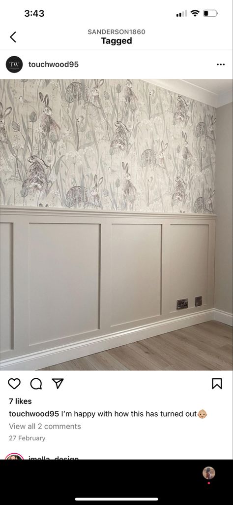 Nursery Wallpaper Panelling, Nursery With Wainscoting And Wallpaper, Pink Wall Panelling Nursery, Paneled Walls Nursery, Wallpaper And Panelling Nursery, Nursery Board And Batten Wallpaper, Paneling And Wallpaper Bedroom, Wainscoting Bedroom Kids, Panelling Nursery Ideas