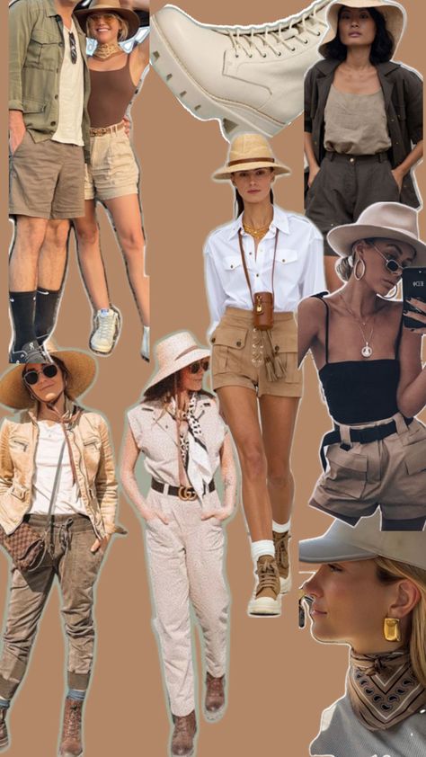 Luxury Safari Outfit, Jungle Outfit Ideas, Safari Outfit Women Africa, Safari Chic Outfits, Safari Adventure Outfit, Cape Town Outfits, African Safari Outfit, Out Of Africa Style, Safari Outfit Women