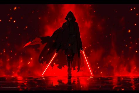 Darth Eren Yeager Red lightsaber flames silhouette - Subscribe to our newsletter for daily generative AI art content. #aiartcommunity #MidJourney #nft #AI #art #painting #nftartist #AIartgallery #DigitalArt #artwork #AIart #generativeart #GenerativeAI #artwork #artist #artistsofinstagram Red Lightsaber Aesthetic, Sith Lord Art, Sith Apprentice, Red Lightsaber, Art Content, Angry People, Star Wars 2, Star Wars Rpg, Sith Lord