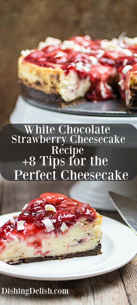 Creamy, sweet, and indulgently rich, you’re going to love this Easy White Chocolate Strawberry Cheesecake. The best part about this insanely delicious dessert? The crust is gluten free! Plus 8 EASY Tips on how to make the perfect cheesecake every time! Cold Pies, White Chocolate Strawberry Cheesecake, Deserts Cakes, The Perfect Cheesecake, Chesse Cake, Recipes Cheesecake, Chocolate Strawberry Cheesecake, Perfect Cheesecake, Strawberry Cheesecake Recipe