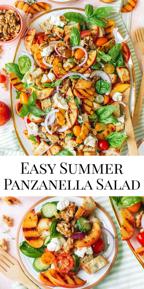 Summer Panzanella, Panzanella Salad Recipe, Grilled Peach Salad, Tomatoes Recipes, Panzanella Salad, Peach Salad, Roasted Vegetable, Grilled Peaches, Barefoot Contessa