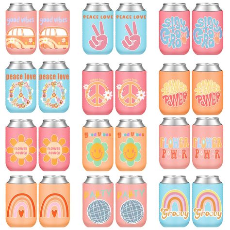 PRICES MAY VARY. Sufficient in Quantity: you will get 24 pieces of can cooler sleeves in multi colors and styles, different and bright, which allows you to share them with friends and make it easy for you to distinguish your various drinks Groovy and Eye Catching: our groovy party decorations are designed with a groovy touch, vintage and retro, novel and eye catching, you can use them to decorate your cups and drinks, to show your taste and charm Warm up Your Activity: this bachelorette cooler i Groovy Party Decorations, Bridal Shower Party Decorations, Pool Party Supplies, Retro Bridal Showers, Groovy Party, Hippie Party, Bachelorette Party Planning, Bachelorette Themes, Boho Party