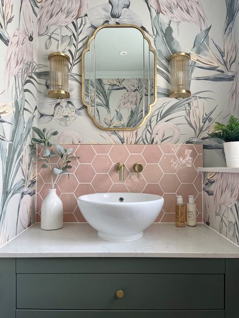 Shore Wallpaper, Pink Flamingo Wallpaper, Contemporary Wallpaper Designs, Damask Wall, Flamingo Wallpaper, Downstairs Toilet, Pastel House, Tropical Wallpaper, Art Deco Wallpaper