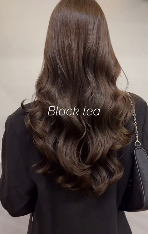 Soft Brown Hair Asian, Chocolate Black Tea Hair Color, Black Tea Hair Color, Chocolate Black Tea Hair, Asian Dark Brown Hair, Dark Brown Asian Hair, Dark Milk Tea Hair Color, Chocolate Brown Hair Asian, Brown Asian Hair