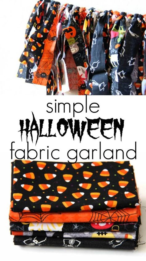 Simple Fabric Garland | Halloween Decoration Garland | Halloween Fabric | Cheap Halloween Decorations | www.madewithhappy.com Halloween Fabric Garland, Fabric Garlands, Halloween Fabric Crafts, Garland Halloween, Cheap Halloween Decorations, Easy Diy Costumes, Simple Fabric, Halloween Garland, Cheap Halloween