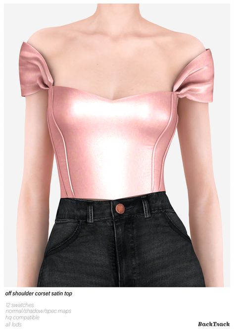 Sims 4 Off Shoulder, Off Shoulder Corset, Ts4 Clothes, Lotes The Sims 4, Sims 4 Piercings, Sims 4 Black Hair, Sims 4 Dresses, Sims4 Clothes, Los Sims