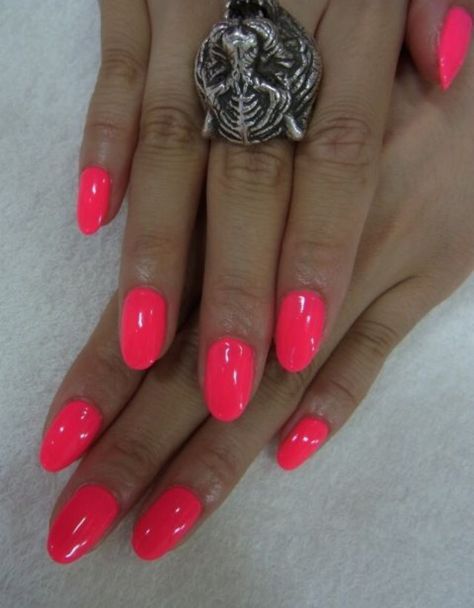 Bright Summer Gel Nails, Pink Summer Nails, Summer Gel Nails, Coral Nails, Hot Pink Nails, Manicure Gel, Pink Gel, Bright Nails, Round Nails