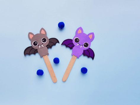 Stick Puppets Printable Templates, Stick Puppet, Halloween Party Craft, Easy Popsicles, Bat Craft, Paper Bat, Construction Paper Crafts, Puppet Crafts, Bat Halloween