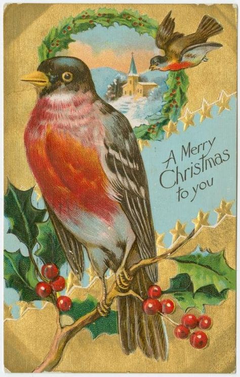 Take a look back at 50 antique Christmas cards from 100+ years ago - Click Americana Vintage Holiday Postcards, Antique Christmas Cards, Happy Christmas Card, Wish You Merry Christmas, Wood Postcard, Christmas Postcards, French Christmas, Christmas Bird, Merry Christmas To You