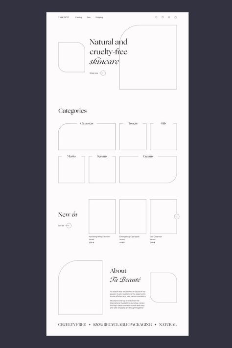 #webdesign #design #designispirations #designideas #website #photographer #landing #aesthetic #font #fontsdesign #inspiration #uidesign #photography #дизайн #вебдизайн #эстетика #вдохновение #wireframe #cosmetics #skincare #ecommerce Web Design Ideas, Wireframe Website, Wireframe Design, Cosmetics Store, Web Ui Design, Cosmetics Skincare, Design Ui, Website Inspiration, Wireframe