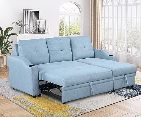 Amazon.com: Merax 80.3" Reversible Sleeper Sectional Sofa with Storage and 2 Cup Holder -Contemporary Corner Sectional with Pull-Out Sleeper and Chaise,3 Seat Sectional Sofa with Storage : Home & Kitchen 3 Seater Couch, Pull Out Sleeper Sofa, Modular Sofa Bed, Upholstered Sofa Bed, Couches For Small Spaces, Living Room Furniture Styles, Pull Out Couch, Modern Sofa Bed, Pull Out Sofa Bed