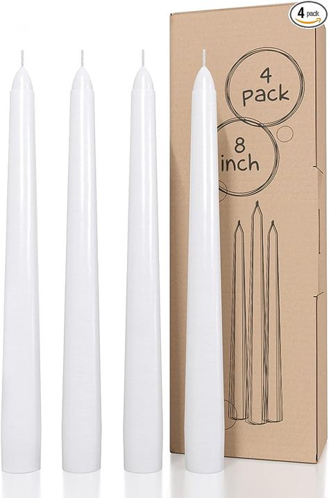 Amazon.com: CANDWAX White Taper Candles 8 inch Dripless - Set of 4 Tapered Candles Ideal as Dinner Candles - Smokeless and Unscented Taper Candles Long Burning - Hand Poured Tall Candlesticks : Home & Kitchen White Taper Candles, Dripless Taper Candles, Candles Long, Candles Taper, Dripless Candles, Tall Candlesticks, Tapered Candles, Dinner Candles, Candle Sticks