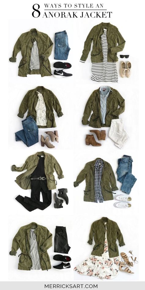 Merrick's Art // Style + Sewing for the Everyday Girl :  8 Ways to Style an Olive Jacket Olive Green Jacket Outfits, Svarta Outfits, Green Jacket Outfit, Merricks Art, Olive Jacket, Olive Green Jacket, Winter Mode, Clothes And Shoes, Army Jacket