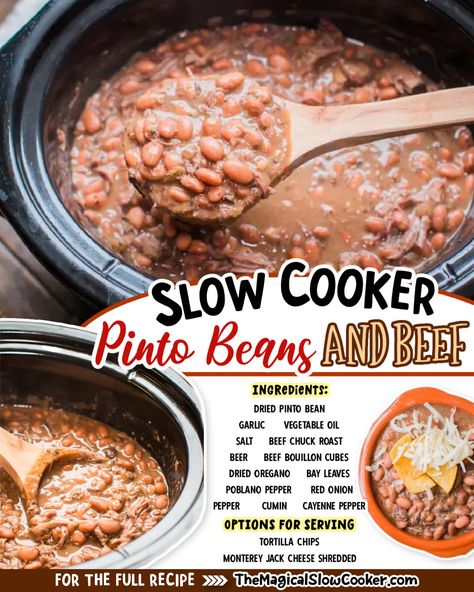 Do you love homemade pinto beans? Then you will LOVE this Slow Cooker Pinto Beans and Beef. - The Magical Slow Cooker Slow Cooker Pinto Beans Green Chili And Beef, Slow Cooker Pinto Beans Green Chili Beef, Easy Pinto Beans In The Crock Pot, Crockpot Pinto Beans With Bacon, Slow Cooker Beans Pinto, Southern Pinto Beans In The Crock Pot, Crockpot Beans Pinto, Pinto Bean Recipes Crockpot, Pinto Beans With Ground Beef