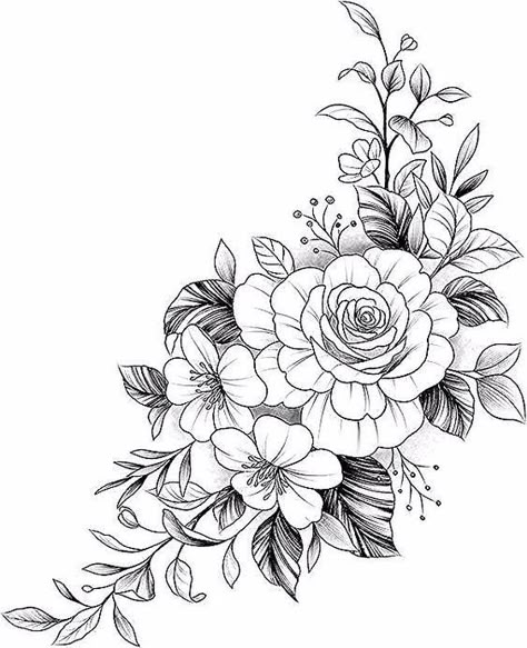 Floral Hip Tattoo Design, Tattoo Drawings Vintage, Arm Floral Tattoo, Drawings Vintage, 50 Tattoo, Flower Tattoo Drawings, Tattoo Zeichnungen, Tattoo Templates, Floral Tattoo Sleeve