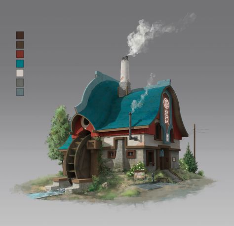 ArtStation - Bathhouse, Yuri Kotov Bathhouse Art, Bath House, Fantasy Art, Cabin, Carving, House Styles, Home Decor, Art, Home Décor