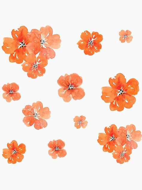 Orange Flower Watercolor, Orange Watercolor Painting, Orange Stickers Aesthetic, Orange Flowers Drawing, White And Orange Aesthetic, Orange Flower Tattoo, Watercolor Orange Flowers, Orange Flowers Aesthetic, Orange Flowers Painting