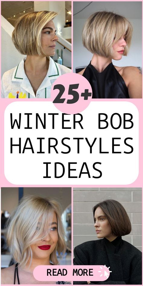 Discover a range of chic bob hairstyle ideas to rock this winter season! Whether you prefer icy blonde tones or cozy brunette hues, there's a style to suit every taste. Elevate your look with a trendy bob cut that exudes winter vibes effortlessly. Get ready to make heads turn with these fabulous winter hair inspirations! Dark Bobs For Fine Hair, Medium Short Bob Hairstyles, Chic Bob Hairstyles Classy, Trending Bobs 2024, Short Hair Styles Brunette, Black Bob With Highlights, Women’s Bob Haircut, Short Bob Hairstyles For Thick Hair, Winter Short Hairstyles