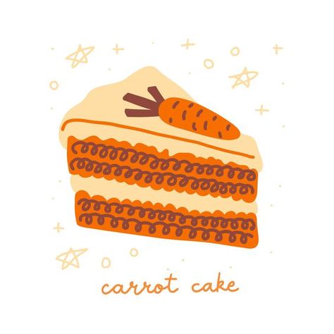 Carrot Cake Illustration, Cake Recipe Illustration, Cake Slice Illustration, Fun Calendar, Recipe Illustration, Dragon Book, Food Art Painting, Cake Stock, Carrot Cake Muffins