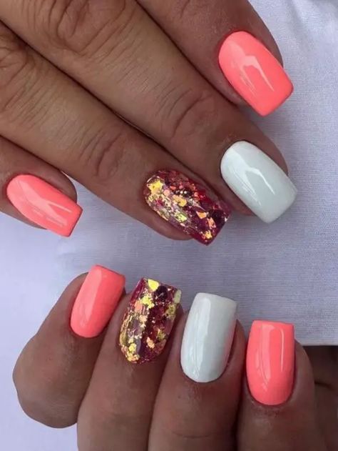 Summer Coral Nails 2024: Trendy Designs, DIY Tips, and Style Insights Salmon Nails Coral, Coral Nails Ideas, Blue And Coral Nails, Coral And Blue Nails, Neon Peach Nails, Pink And Coral Nails, Hot Coral Nails, Coral Spring Nails, Summer Coral Nails