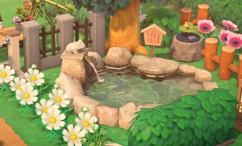 Fill Pesky Spaces With These Cute Animal Crossing: New Horizons Design Pieces - myPotatoGames Outdoor Bath Ideas, Outdoor Bathtub Ideas, Acnh Cottagecore, Outdoor Bathtub, Animal Crossing 3ds, Animals Crossing, Animal Crossing Guide, Animal Crossing Wild World, Outdoor Bath