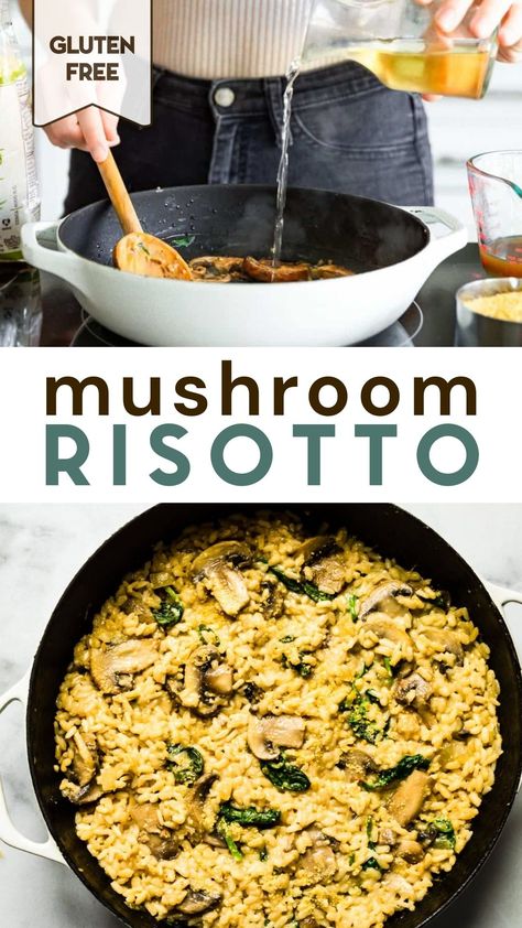 This Creamy Mushroom Risotto Skillet made with rice or millet is a delicious, nutrient-dense main course or side dish. This plant-based meal is just as easy to make as traditional risotto, but it’s heartier and more wholesome! Gluten-free and vegetarian recipe, with a vegan mushroom risotto option. Gluten Free Nutrient Dense Meals, Coconut Milk Risotto, Traditional Risotto, How To Cook Millet, Creamy Mushroom Risotto, Vegan Mushroom Risotto, Vegan Risotto, Mushroom Risotto Recipes, Vegan Mushroom