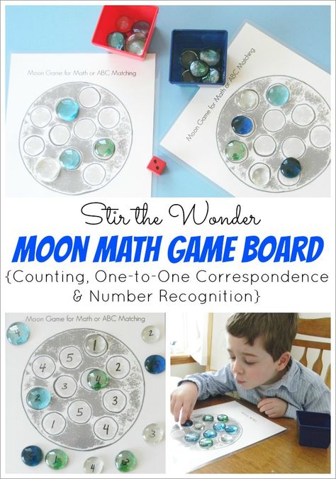 Moon Math Game Board, to practice counting, one-to-one correspondence and number recogniton with toddlers and preschoolers | Stir the Wonder Space Inquiry, Moon Craters, Space Theme Preschool, Space Lessons, Space Preschool, Family Resources, Space Unit, Outer Space Theme, Space Activities