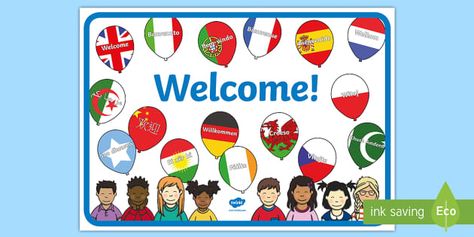 Hello In Different Languages Bulletin Board, Welcome Sign In Different Languages, Ways To Say Hello In Different Languages, Hello In Many Languages, Door Decoration For Preschool, Class Door Decorations, Hello In Languages, Class Door, Display Signs