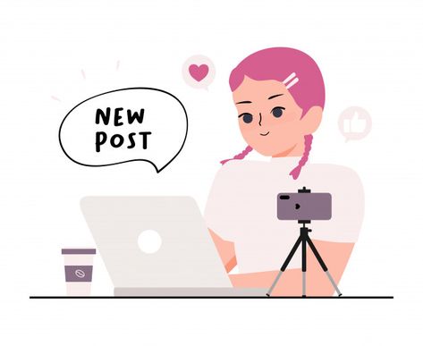 Content creator concept. influencer woman with laptop and smartphone vlogging and blogging illustration | Premium Vector Woman With Laptop, Vision 2023, People Illustrations, Camera Cartoon, Pop Art Fashion, Cute Camera, Web Design Agency, People Illustration, Romantic Movies