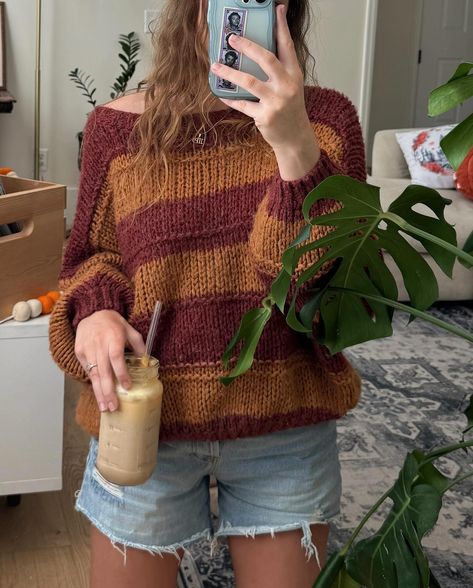 in case you’ve ever wondered what our best selling item of all time is….❤️🧡 it’s the brave at heart sweater and it’s restocking TODAY!!! no article of clothing can transport me quite like this sweater. suddenly i’m at a faraway castle drinking butterbeer & catching up on homework in a big, squashy armchair! today at 4pm PT⚡️✨💫 Fall Chunky Sweater Outfits, Winter Garden Outfit, Witch Fall Outfit, Fall Inspo Pics, Teacher Fall Outfits Elementary, Cute Cottage Core Outfits, Fall Sweaters Aesthetic, Fall Sweater Dress Outfits, Thrift Style Outfits