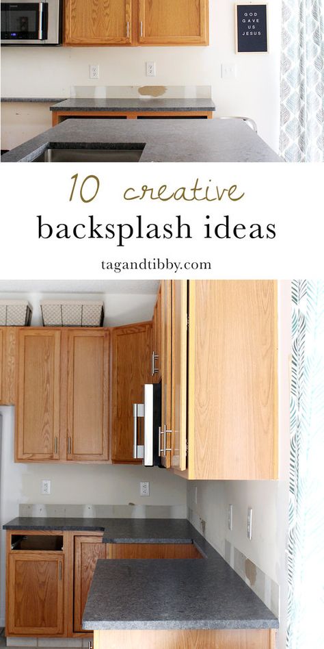 10 unique backsplash ideas for the kitchen--from sharpies to brass to wood paneling. These are inspiring! Creative Backsplash Ideas, Unique Backsplash Ideas, Faux Brick Backsplash, Creative Backsplash, Farmhouse Backsplash, Above Kitchen Cabinets, Unique Backsplash, Beadboard Backsplash, Unique Kitchen Backsplash