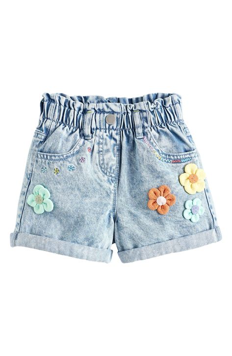 NEXT Kids' 3D Flower Denim Shorts available at #Nordstrom Kids Denim Shorts, Denim Shorts Outfit, Flower Jeans, Girls Denim Shorts, Cute Asian Babies, Asian Babies, Infant Girls, Summer Jeans, Kids Denim