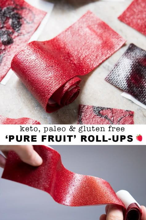 All-Natural Paleo & Keto Fruit Roll-Ups #keto #lowcarb #glutenfree #paleo #healthyrecipes #fruitrollups #ketodessert #ketorecipes #ketodiet Paleo Fruit, Fruit Leather Recipe, Keto Fruit, Healthy Candy, Keto Candy, Low Carb Fruit, Fruit Roll, Fruit Leather, Fruit Roll Ups