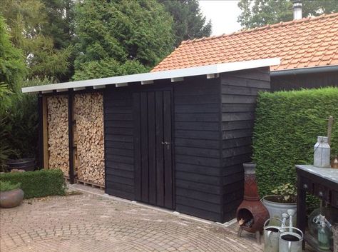 Black Shed, Painted Shed, Pergola Carport, Firewood Shed, Backyard Storage, Casa Country, Backyard Sheds, Backyard Shed, Outdoor Sheds