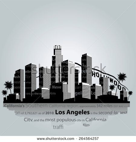 Vector. Los Angeles city silhouette. - stock vector Los Angeles Skyline Drawing, Los Angeles City Tattoo, Los Angeles Skyline Tattoo, Land Mark, Los Angeles Sunset, Inspiring Tattoos, Los Angeles Wallpaper, Skyline Tattoo, Skyline Drawing