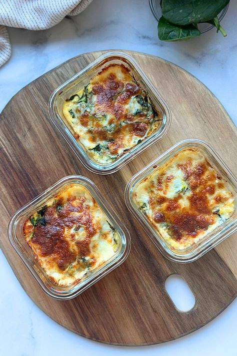 egg spinach bake Gastric Bypass Ricotta Bake, Individual Egg Bake Recipes, Bariatric Holiday Recipes, Ricotta Bake Bariatric, Egg Spinach Bake, Spinach Egg Bake, Brunch Bites, Tuna Bake, Bypass Recipes