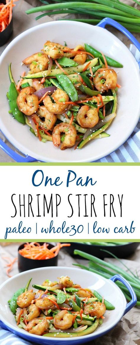 This easy shrimp stir fry recipe is a great Whole30 dinner! If you love stir fry, you'll love this low carb version! Using zucchini noodles lets you eat this flavorful paleo meal, without the carbs! Plus the best tips for cooking with gelatin are included! #paleostirfry #paleoshrimp #lowcarbstirfry #whole30recipes #whole30shrimp via @paleobailey https://www.wholekitchensink.com/paleo-shrimp-stir-fry/ Paleo Shrimp Stir Fry, Easy Shrimp Stir Fry, Paleo Stir Fry, Shrimp Keto, Paleo Seafood, Keto Cabbage, Stir Fry Shrimp Recipes, Recipes Cauliflower, Dinner Paleo