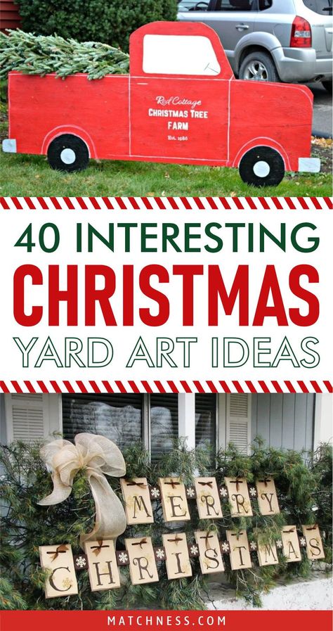 What about the arts that have the Christmas touches? That will be awesome to complete your outdoor Christmas decoration. It is great if you can create something that can bring the spirit of Christmas and other people can enjoy it as well. #christmasdecor #outdoorchristmas #outdoordecoration Farm Christmas Outdoor Display, Christmas Outdoor Diy Front Yards, Wooden Outdoor Christmas Decorations Diy, Outside Yard Christmas Decorations, Holiday Yard Decorations Diy, Christmas Wooden Outdoor Decorations, Diy Yard Christmas Ornaments, Christmas Outdoor Crafts, Classic Christmas Yard Decorations