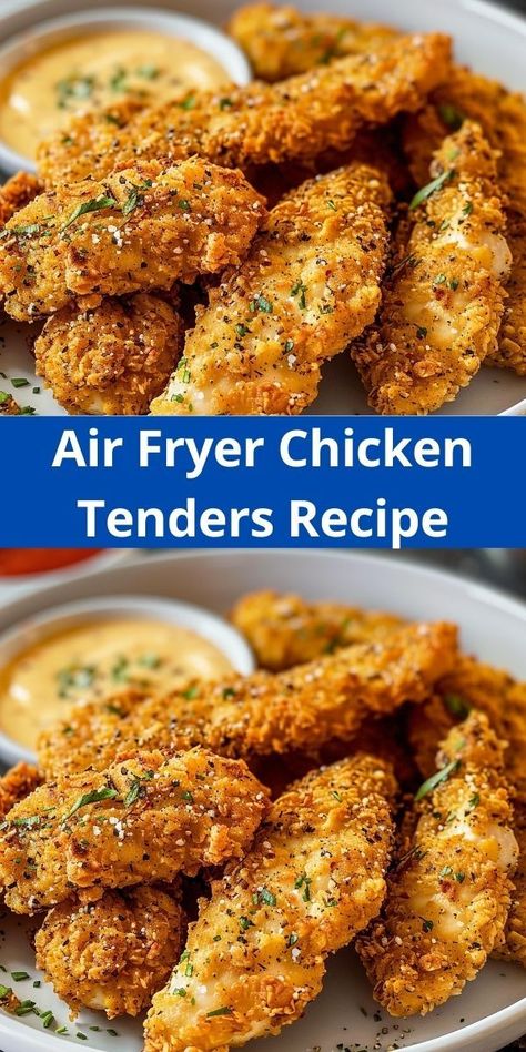 Delicious air fryer chicken tenders - a healthy and tasty dinner option! Chicken Tender Recipes Healthy, Crispy Air Fryer Chicken Tenders, Air Fryer Recipes Chicken Tenders, Best Chicken Tenders, Crispy Air Fryer Chicken, Chicken Tenders Recipe, Air Fryer Chicken Tenders, Fried Chicken Tenders, Crispy Chicken Tenders