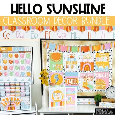 You Are My Sunshine Classroom Theme, Sunshine Classroom Theme, Sunshine Classroom Decor, Colorful Classroom Theme, Toddler Classroom Decorations, Sunshine Classroom, High School Classroom Decor, Colorful Classroom Decor, Class Themes