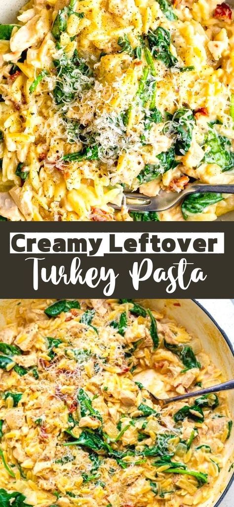 Pasta With Leftover Turkey, Leftover Turkey Pasta Recipes, Creamy Turkey Pasta, Creamy Tuscan Orzo, Turkey Pasta Recipes, Leftover Turkey Pasta, Tuscan Orzo, Orzo Pasta Recipe, Turkey Casserole Recipes Leftover