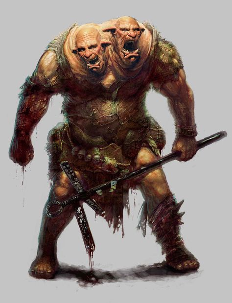 Ettin is an English three-headed giant. Well, this one has only 2 but let's use our imaginations... Dnd Ogre, Troll Fantasy Art, Orc Monster, Three Headed Monster, Rpg Monsters, Monster Manual, Orc Warrior, Monster Hunt, Creature Fantasy