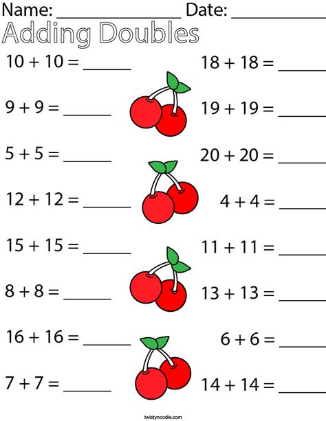 Math Work Sheets For 2nd Grade, Doubles Worksheet, Doubles Addition, Math Exam, Math Addition Worksheets, First Grade Math Worksheets, Math Pages, Twisty Noodle, Math Sheets