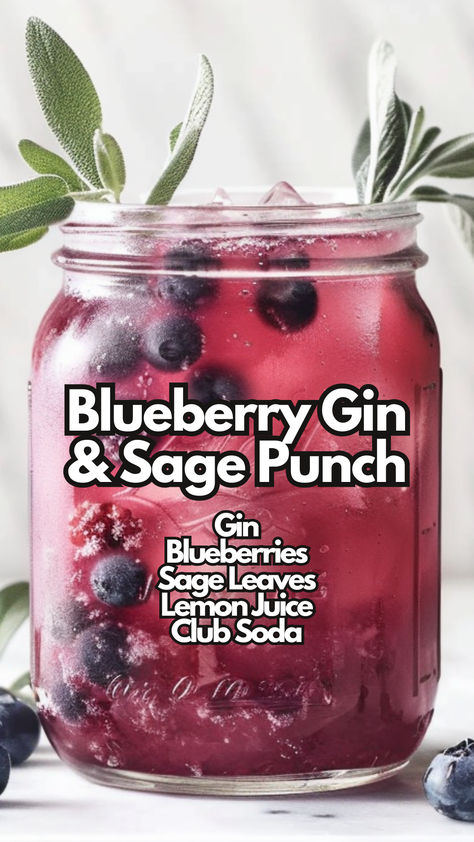 Blueberry Gin & Sage Punch Spring Punch Recipes, Herbal Cocktails, Gin Punch Recipe, Blueberry Cocktails, Jar Cocktails, Refreshing Punch, Spring Punch, Gin Punch, Summer Punch Recipes