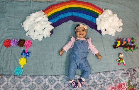 Rainbow theme Rainbow Theme Monthly Photoshoot, Rainbow Theme Photoshoot, Rainbow Photoshoot Baby, Rainbow Theme Baby Photoshoot, Monthly Baby Photography, Rainbow Baby Photography, 7 Month Baby, Diy Newborn Photography, Monthly Baby Photos