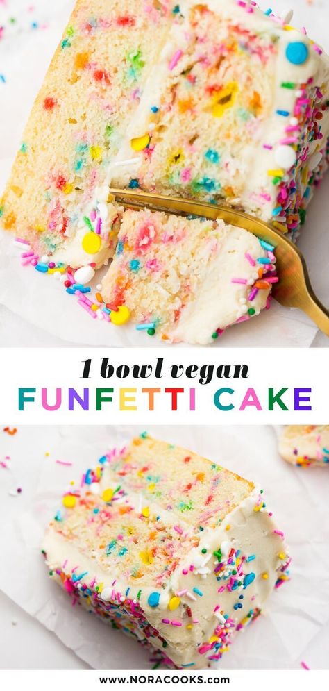 Vegan Funfetti Cake, Patisserie Vegan, Vegan Baking Recipes, Vegan Cake Recipes, Cake Vegan, Desserts Vegan, Funfetti Cake, Dairy Free Dessert, حلويات صحية