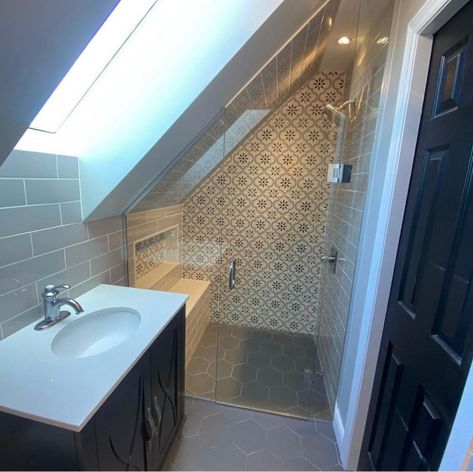 Bathroom Renovations - Bathroom - Sydney - by Advanced Cosmic Construction | Houzz Sloped Ceiling Bathroom Layout, Narrow Attic Bathroom, Bathroom With Tilted Ceiling, Sloped Wall Bathroom, Attic Bathroom Ideas Slanted Ceiling, Slanted Ceiling Bathroom, Sloped Ceiling Bathroom, Attic Bathroom Ideas, Small Attic Bathroom