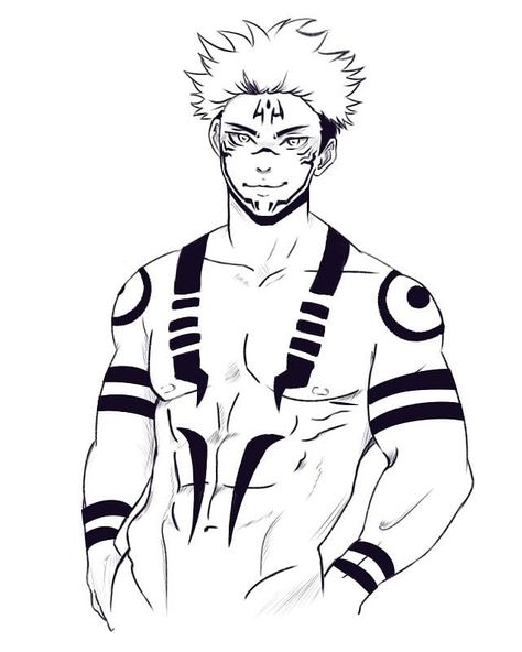 Tattoos On Anime Characters, Sakuna Jujutsu Body Tattoo, Jujitsu Kaisen Tattoo Sukuna, Sukuna Tatooes, Sakuna Jujutsu Tattoo Ideas, Sukuna Full Body Tattoo, Sukuna Body Markings, Itadori Tattoo Ideas, Jjk Sukuna Tattoo