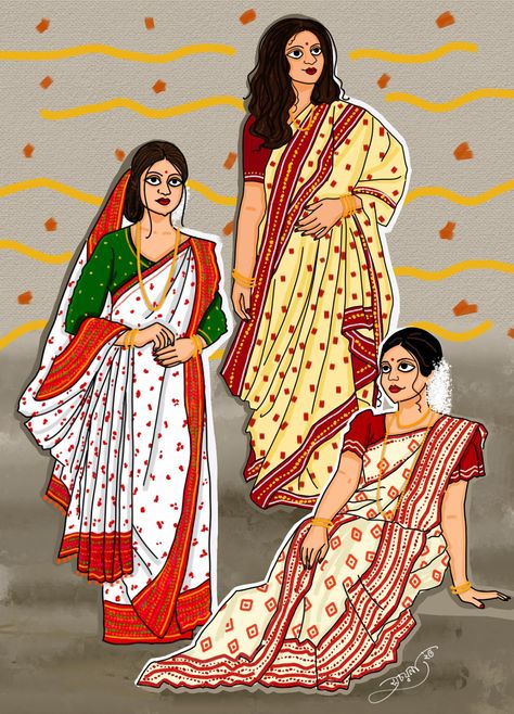 Bengali Art Culture Illustration, Bengali Drawing, Bengali Illustration Art, Bengali Art Culture, Drama Illustration, Meenakari Painting, Bengali Woman, Bangla Art, Bengal Art